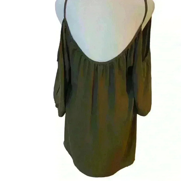 Solitaire Swim Cold Shoulder Swimsuit CoverUp Size S Olive Green w Embroidery - Picture 6 of 8